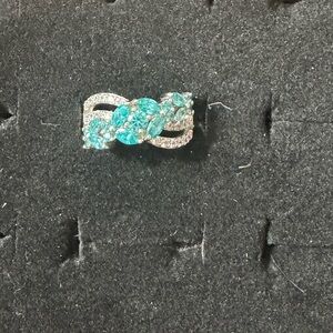 Diamonique Silver Ring with Aqua Gemstones